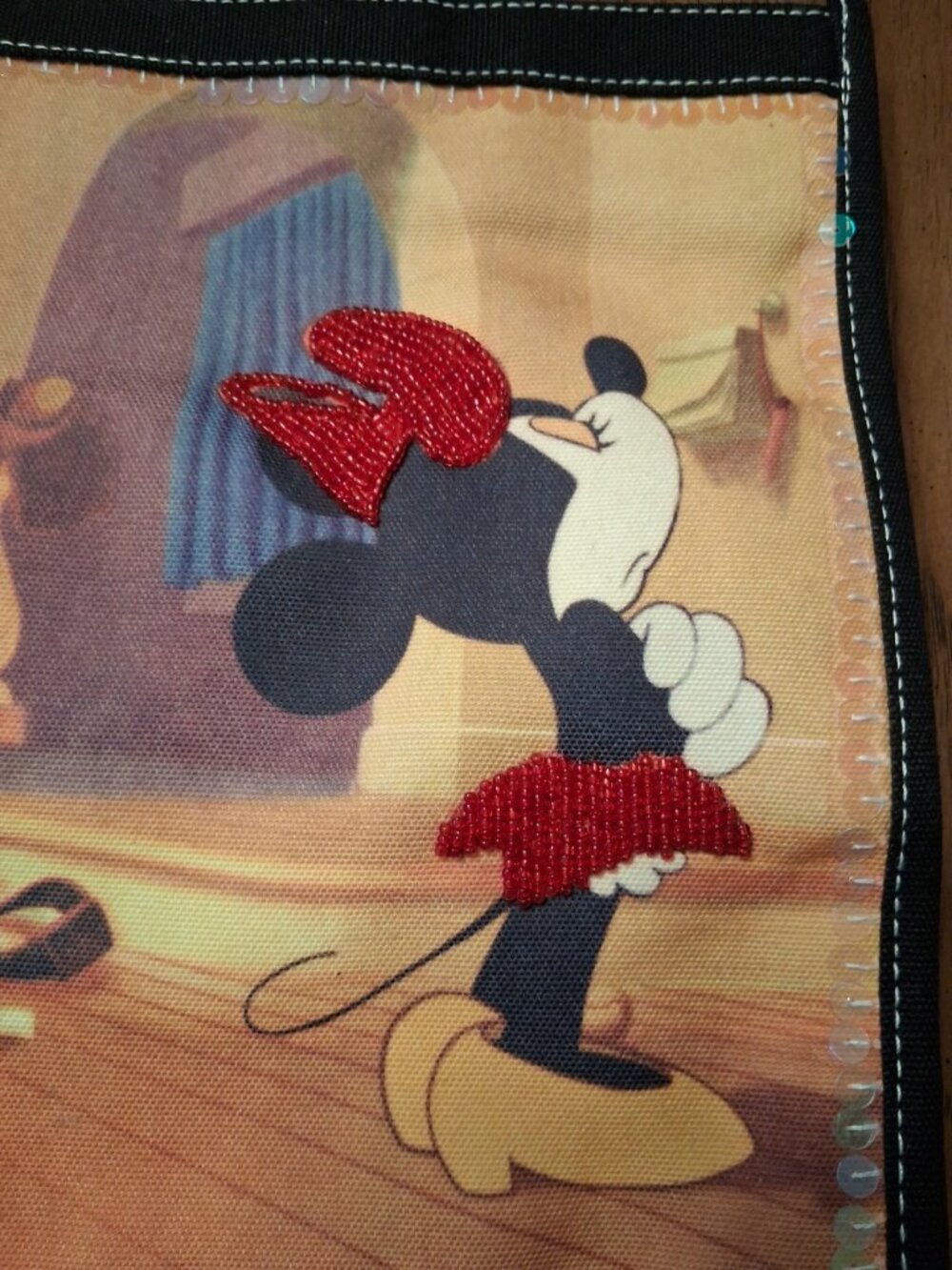 NWT Disney Mickey and Minnie Mouse Beaded Canvas Tote Purse Bag Black - Picture 2 of 11